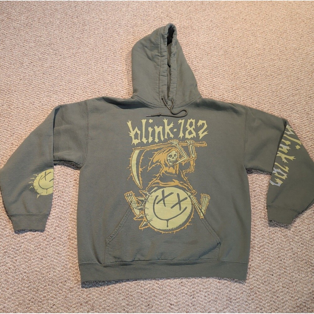 Blink 182 World Tour Sweatshirt Hoodie Mens Large Green Grim Reaper Music